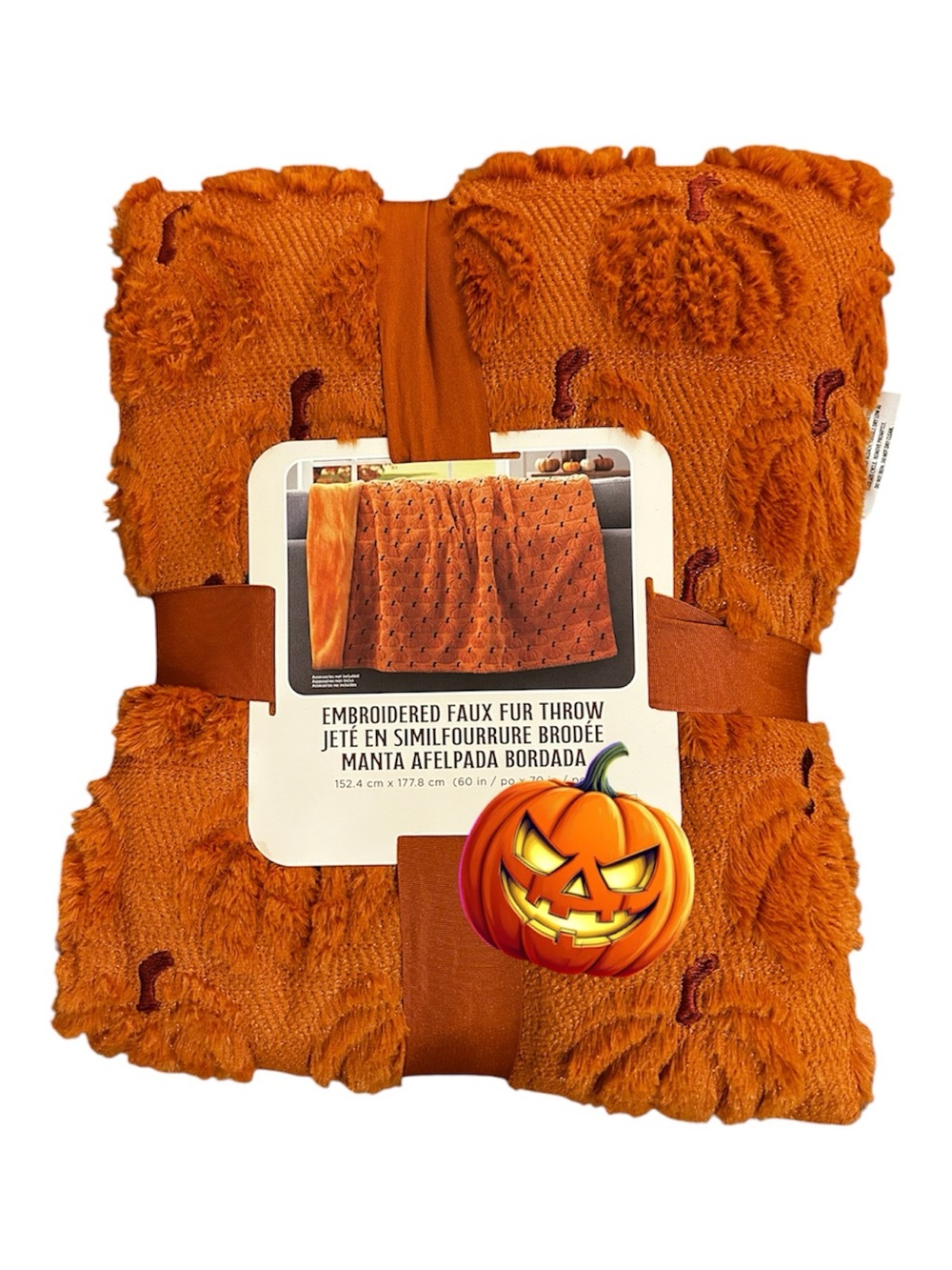Northwest Orange Embroidered Faux Fur Throw - Halloween Accent